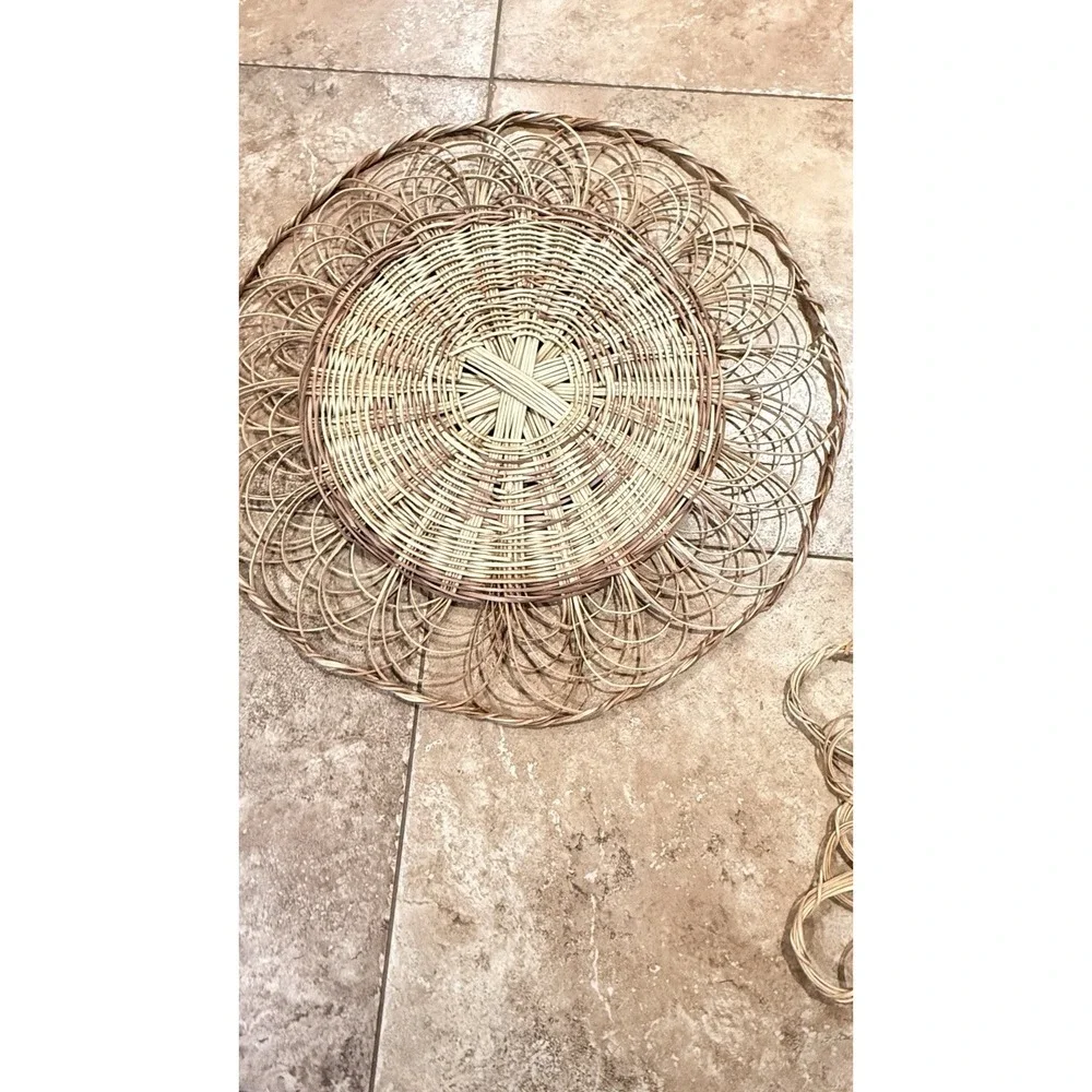 Vintage Woven Rattan Wall Art Set Boho Coastal Grandmillennial Decor 3 Pc Wicker